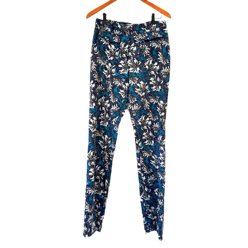 Rebecca Taylor Blue Floral Trousers Size 6 Wrinkle Free Straight Leg